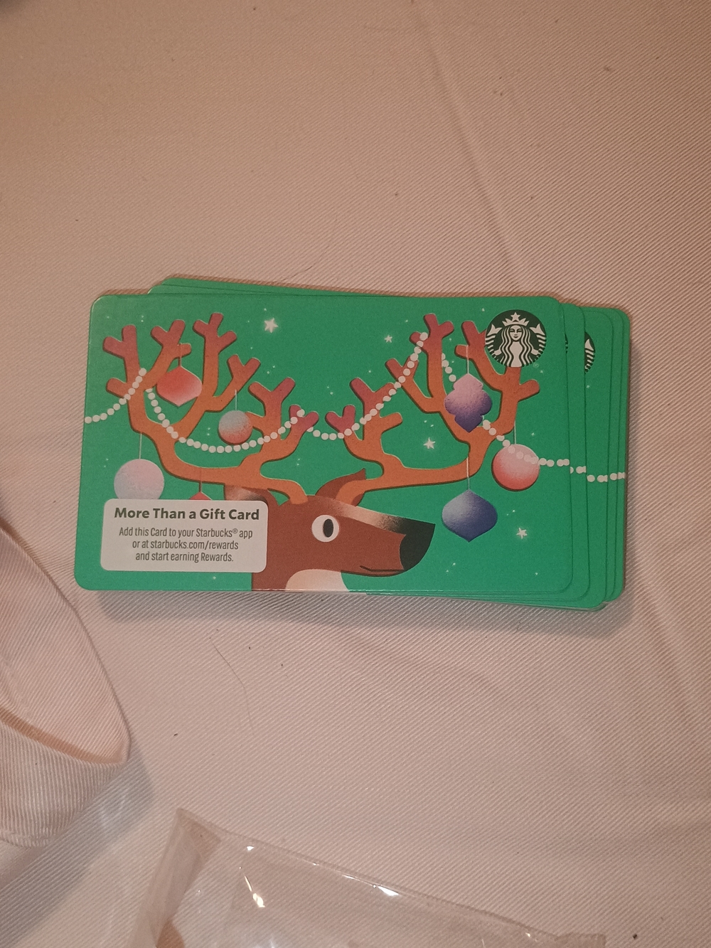 Starbucks Green Reindeer Holiday Gift Card with Ornaments